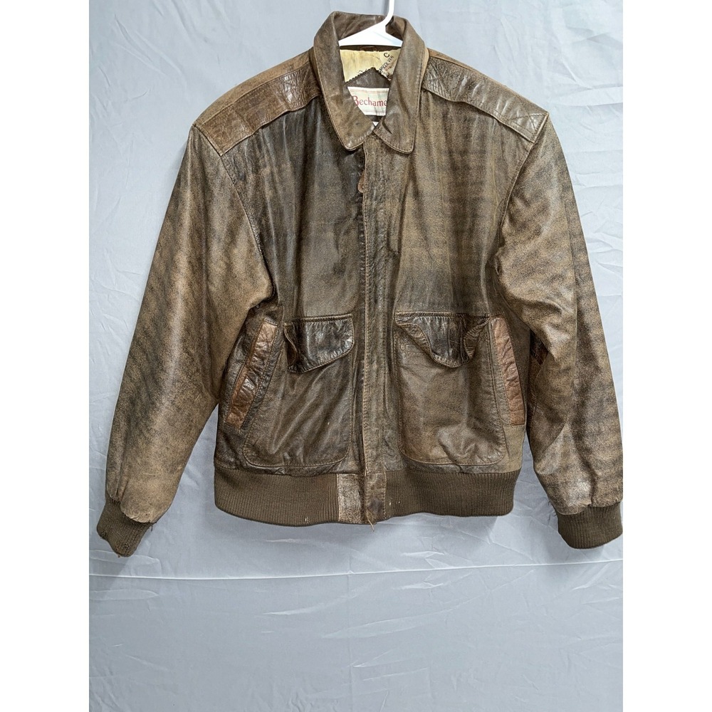 Bechamel Genuine Leather Pilot Jacket Mens Small Brown Vintage‎ Korean made